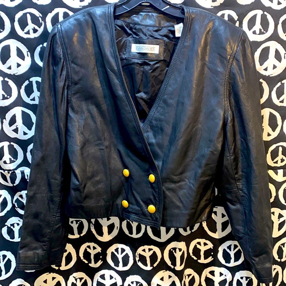 100% LEATHER NAPPA BLACK CROP EVAN DAVIES V-NECK JKT SZ 12
